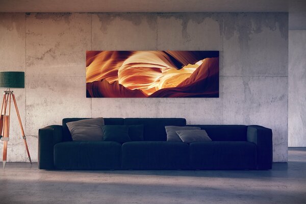 Sofa with pillows, lamp and painting - in design