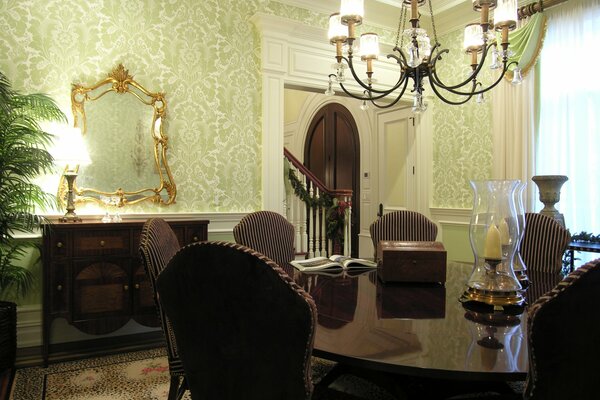 The interior of the dining hall in the Victorian style