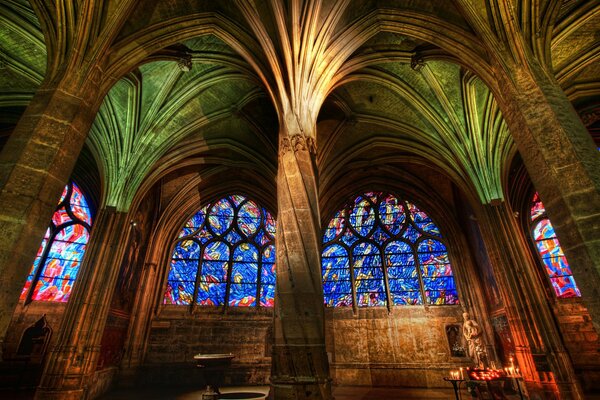 The play of light in stained glass windows and Gothic lines