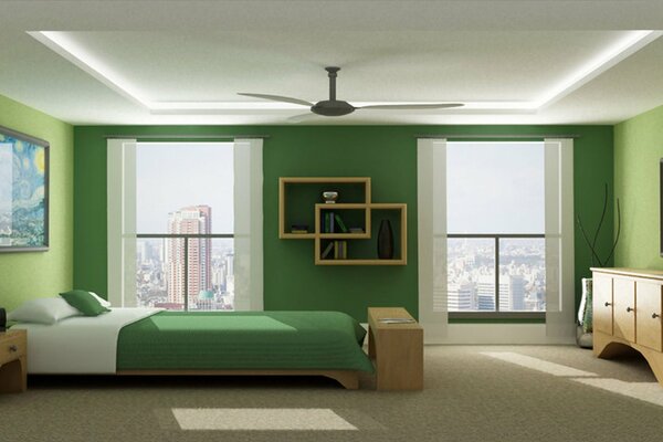 Sypialnia w spokojnej zieleni. Zwięzły projekt