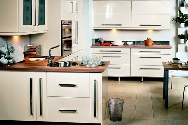 Kitchen interior in milk color