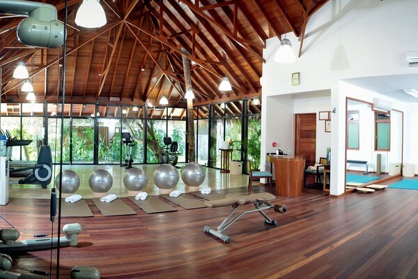 Spacious gym with exercise equipment