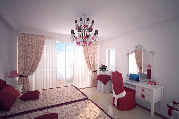 Spacious bedroom in bright colors