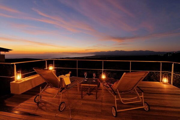 Evening sunset at the villa with mountain view