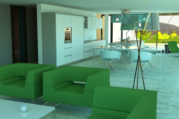 Stylish interior of the kitchen in the villa