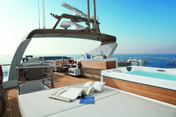 Deck of a large yacht at sea