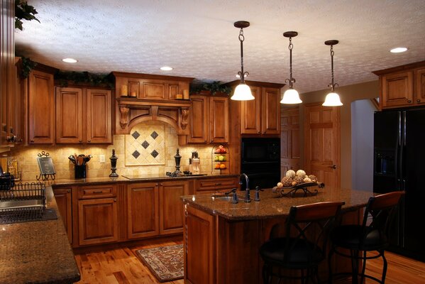 Bright stylish kitchen in wooden style