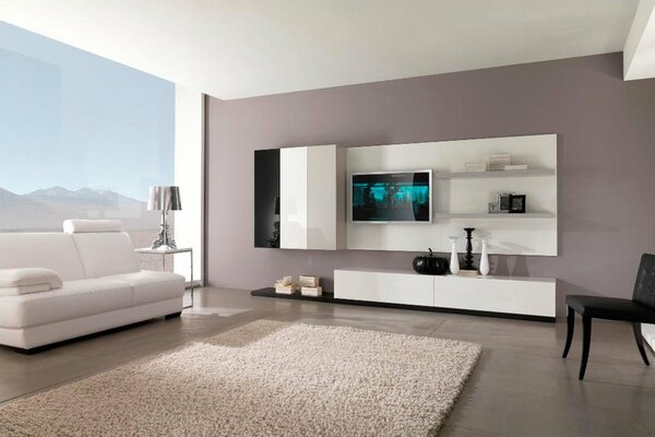 Laconic style of the living room. Light tones