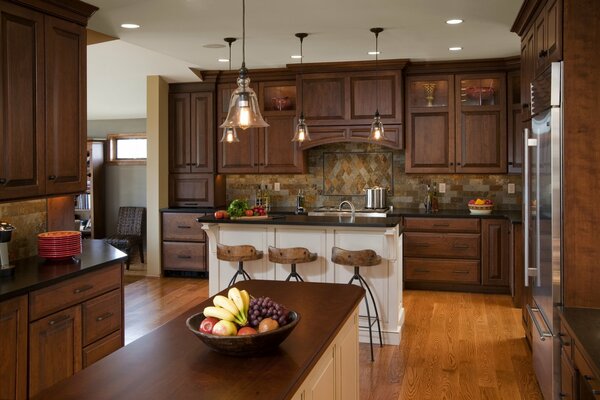 Kitchen with a wooden bar