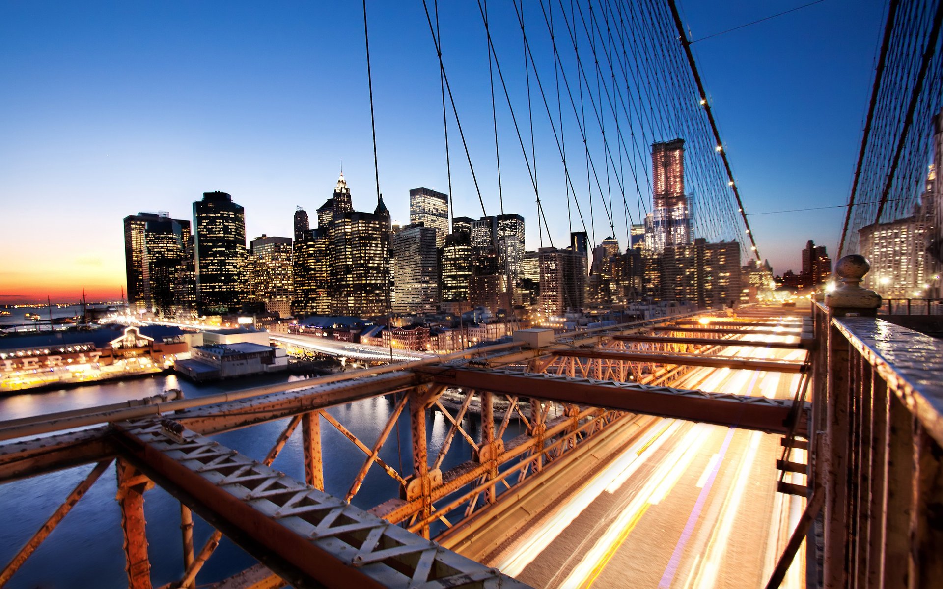 new york nyc new york brooklyn bridge usa sunset financial district sonnenuntergang