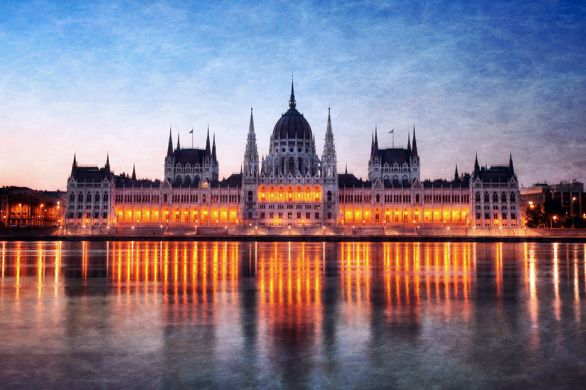 noche iluminación luces hungría parlamento budapest