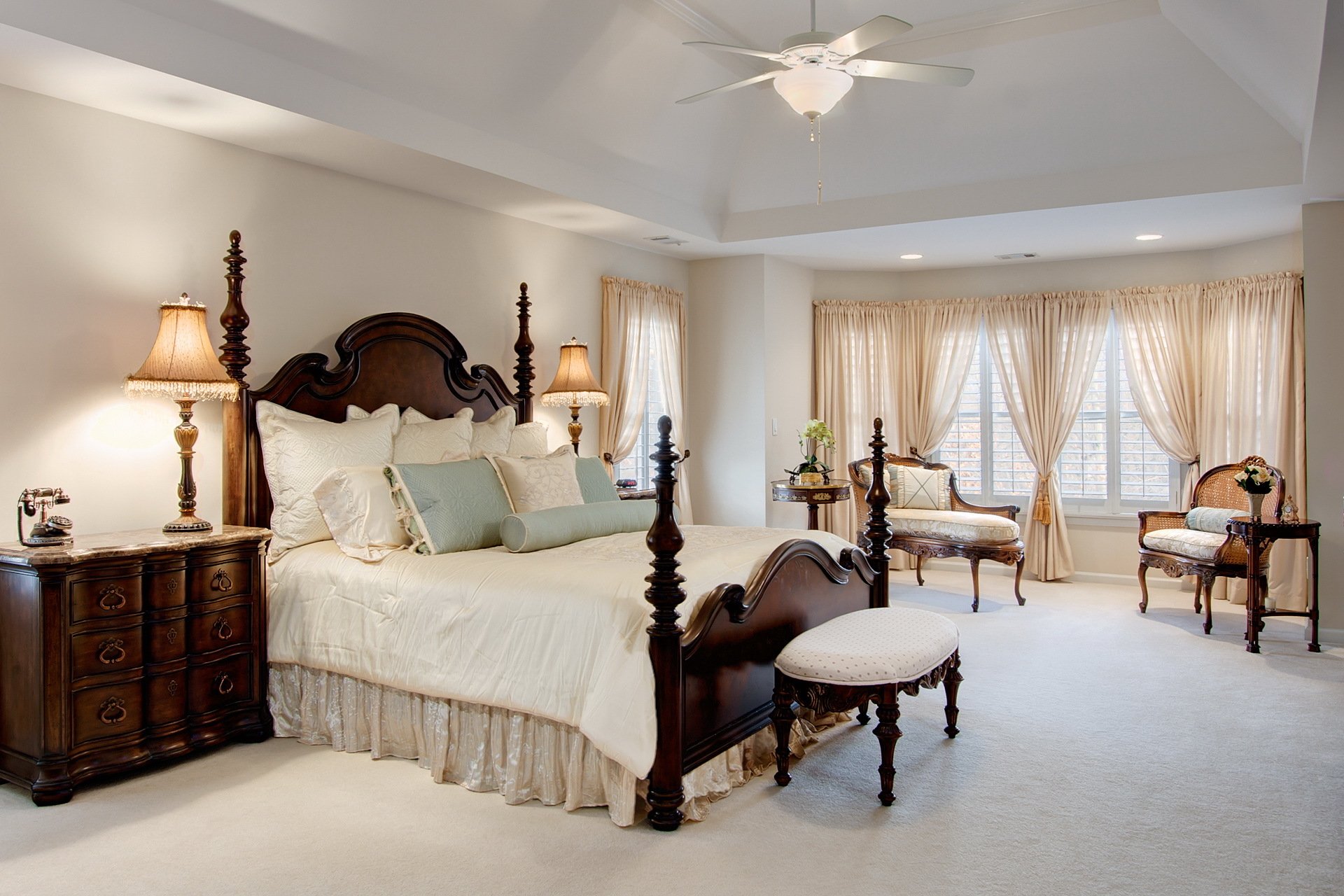 interior bed ceiling chandelier bedroom room white design