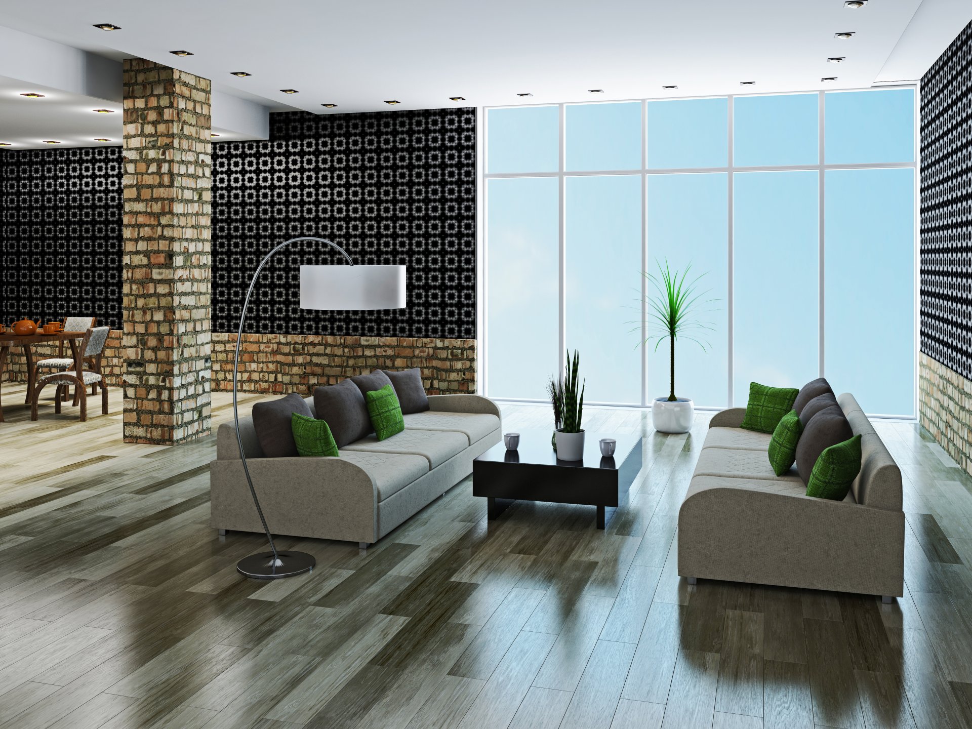 wnętrze stylowy design duży salon nowoczesny sofa poduszki stół nowoczesny