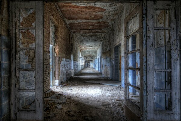 An old ruined building with broken windows