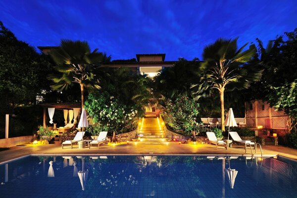 Evening view of the pool at the hotel