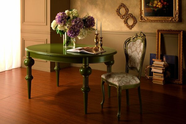 Classic interior with a vase on the table