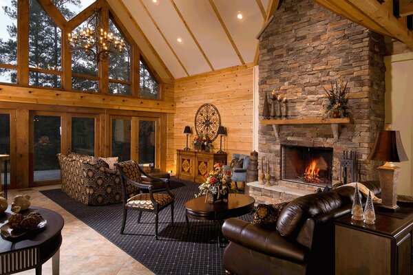 Cozy living room with fireplace and upholstered furniture