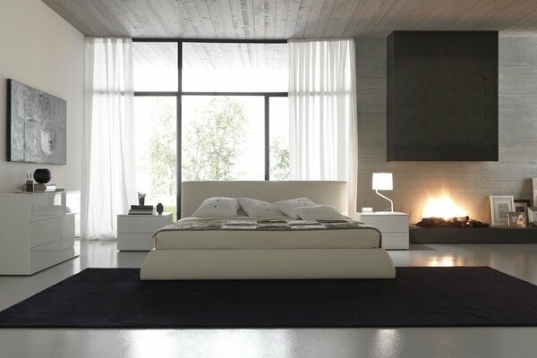 Solid color design of the bedroom in the villa