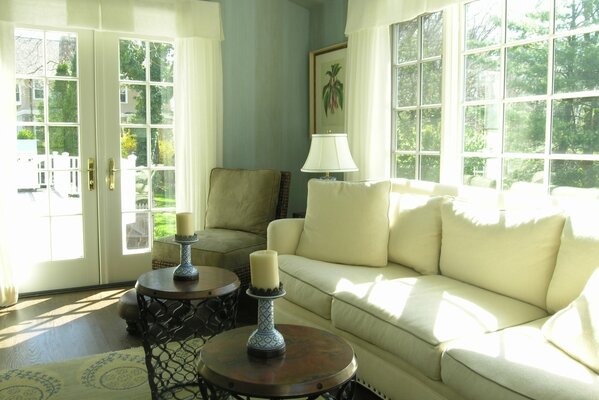 Bright spacious living room in a country house