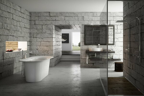 Bathroom in gray stone style