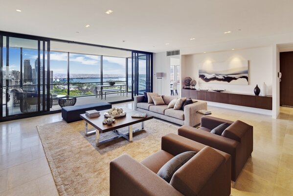 Modern interior with panoramic glazing