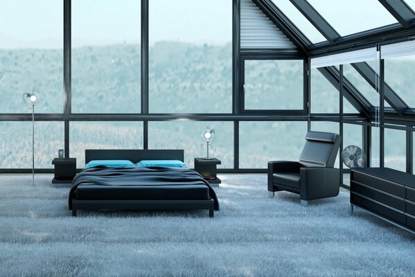 Camera da letto con vista panoramica e grande letto