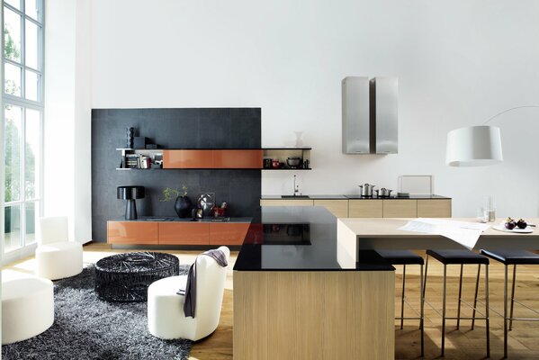 Cuisine avec style Loft avec table de bar