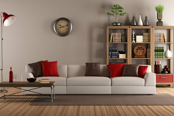 Stylish interior of the living room with sofa