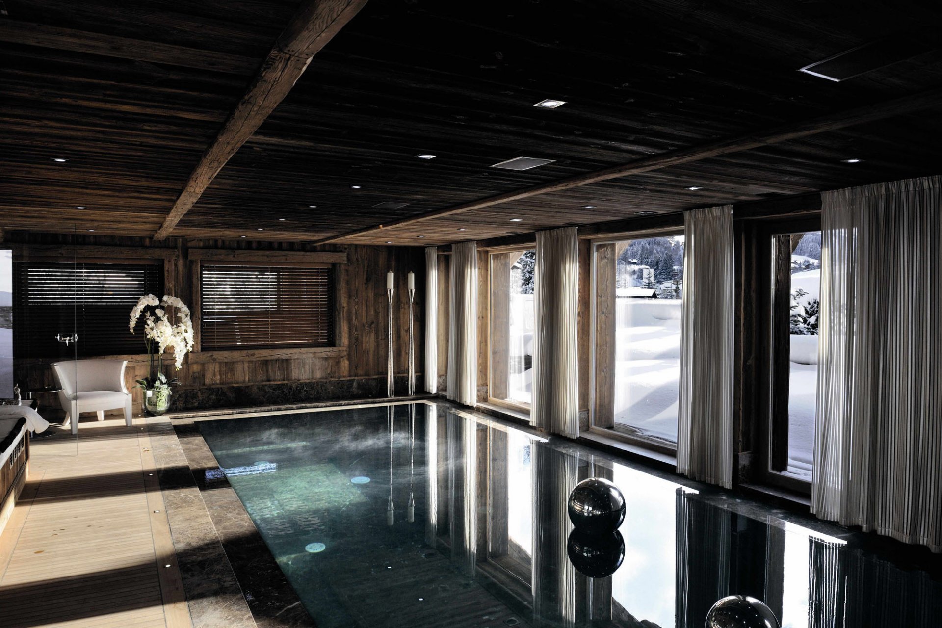 innenraum haus design pool winter schnee