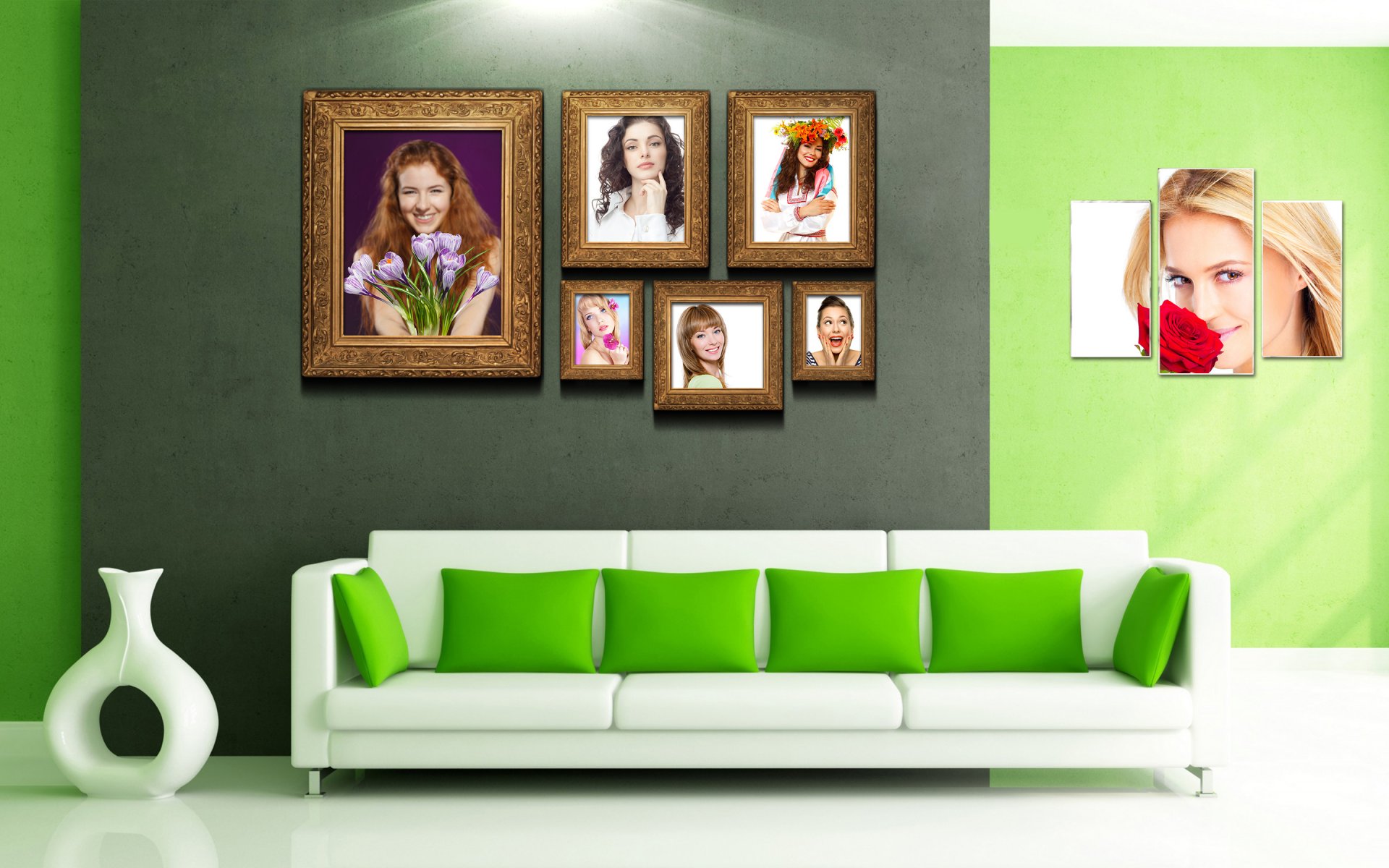 room vaea corner painting to wall sofa triptych