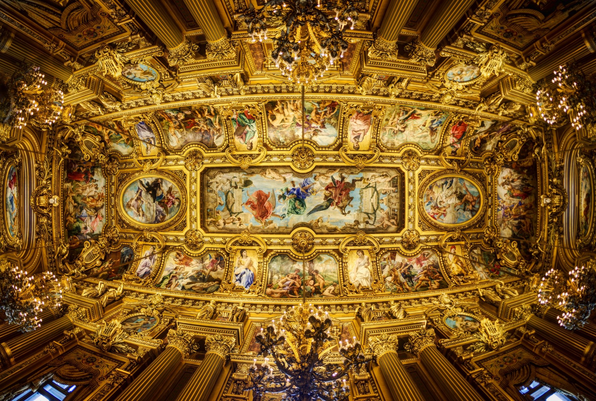 pariser oper grand opera garnier opera decke malerei kronleuchter säulen