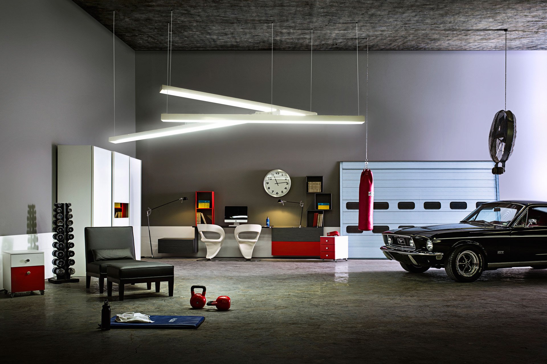 interior garage design sports machine ford mustang