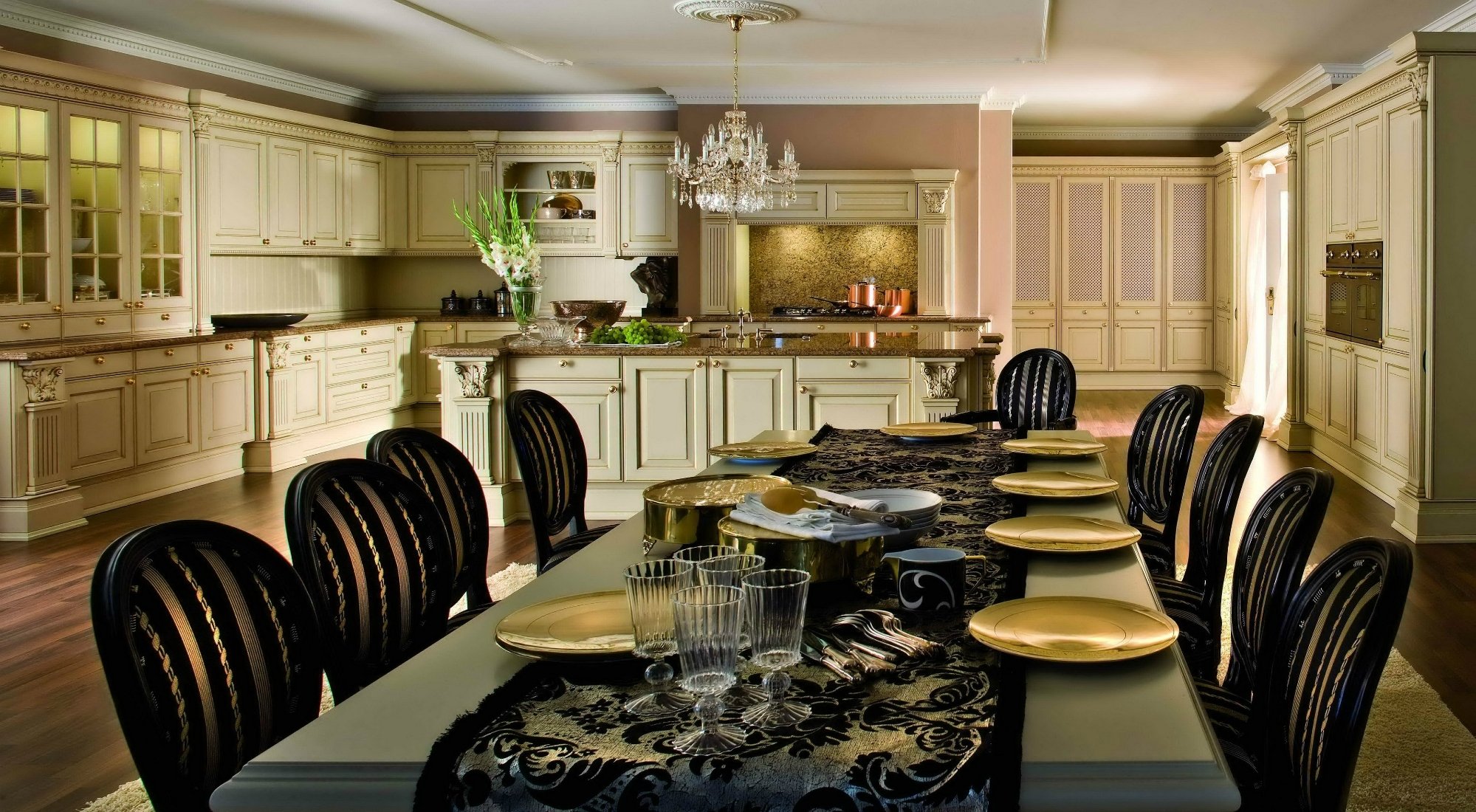 interior room apartment design kitchen table chairs dishes plates background wallpaper