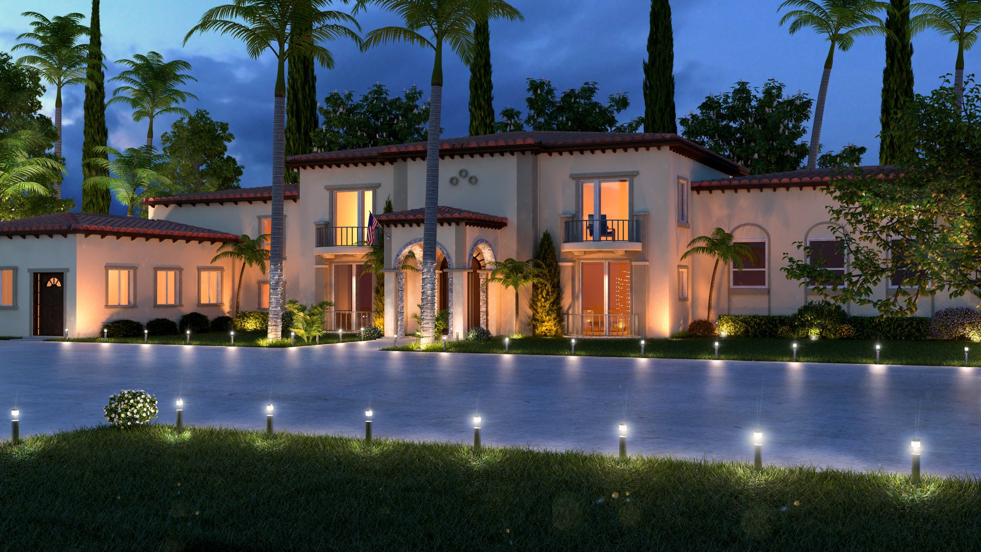 villa house hoom exterior exterior style evening palm trees