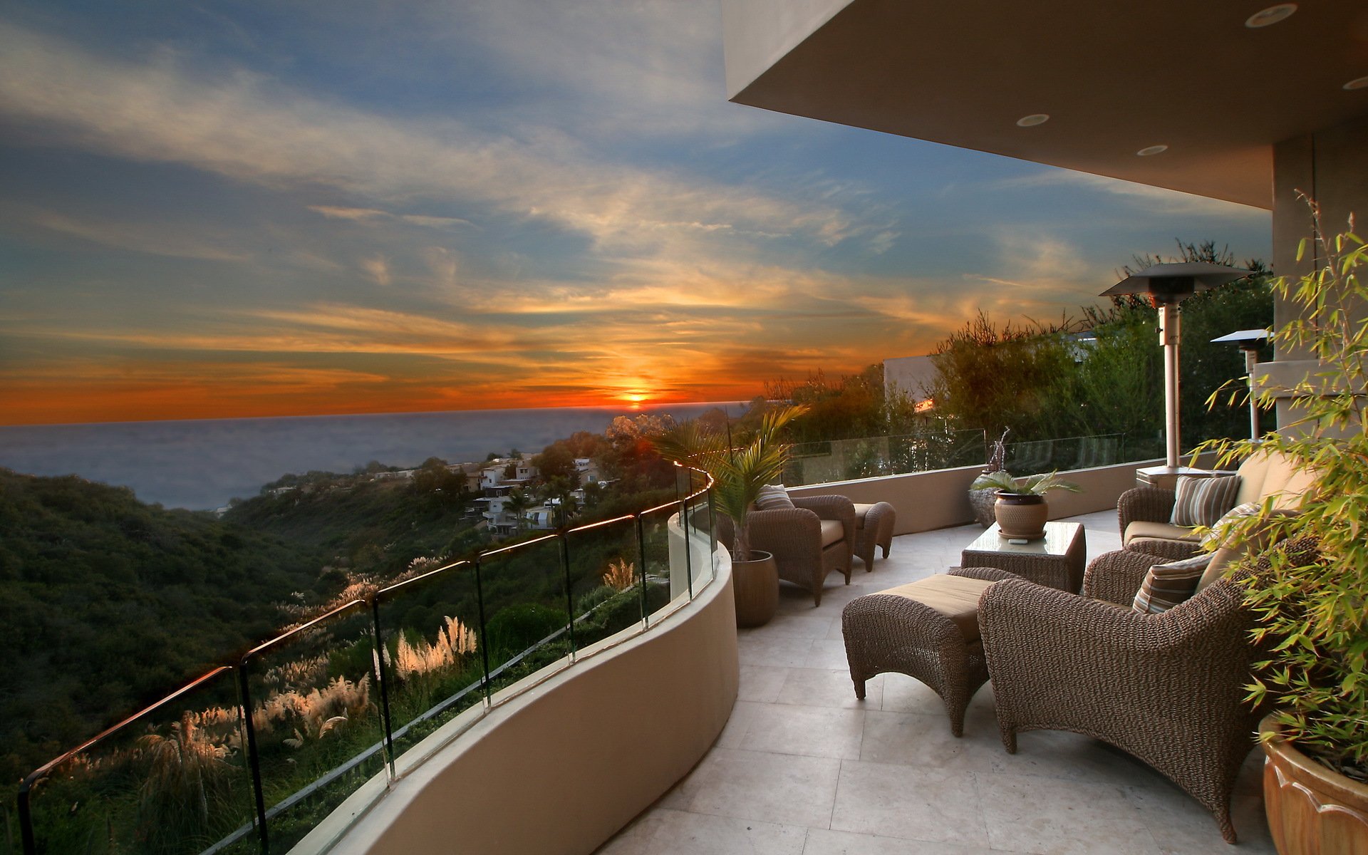 dämmerung sonnenuntergang natur horizont meer balkon interieur sessel lichter foto