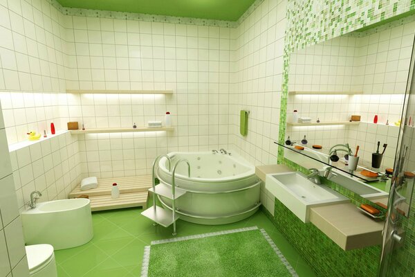 Badezimmer im weiß-grünen Stil