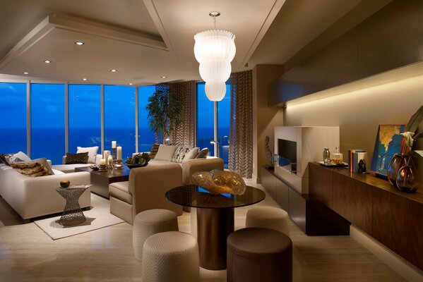 Cozy interior, the view from the window is fascinating