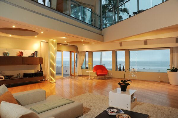 Design of a living space in a house by the sea