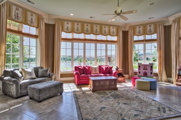 Large living room with panoramic windows