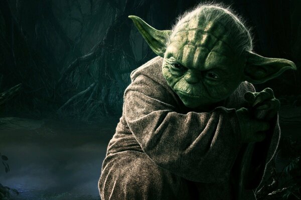 Mistrz Yoda zamyślił się i siedzi