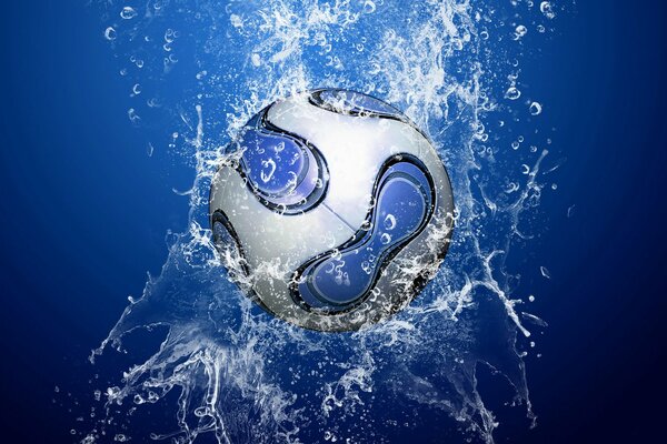 A soccer ball in a splash of water