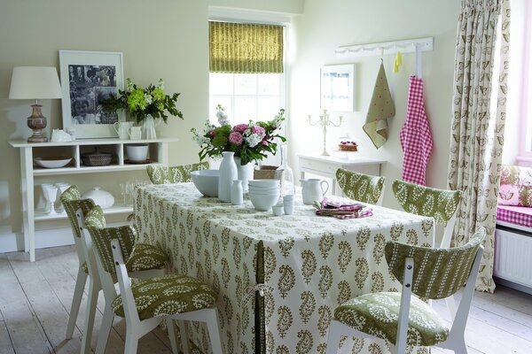 The interior of the dining room in retro style