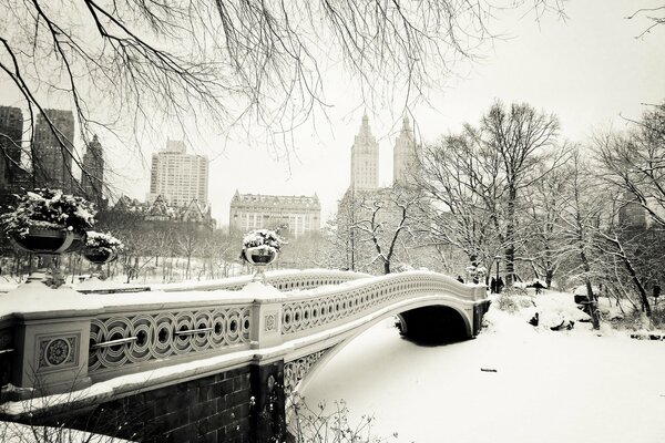 Manhattan Central Park Bridge im Winter