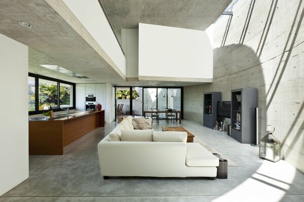 Diseño de sala de estar en blanco y gris