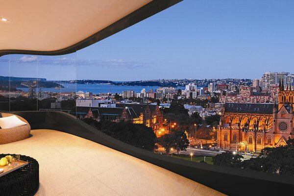 Vista desde la ventana del elegante balcón