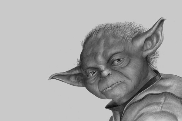 Portrait of Yoda in pencil from Star Wars