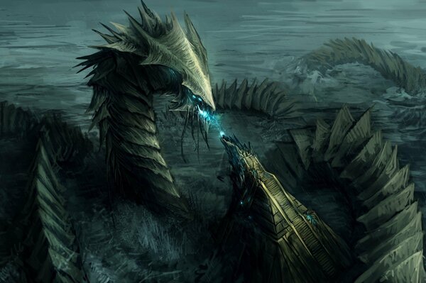 Dragons dans l eau Art dans les vagues