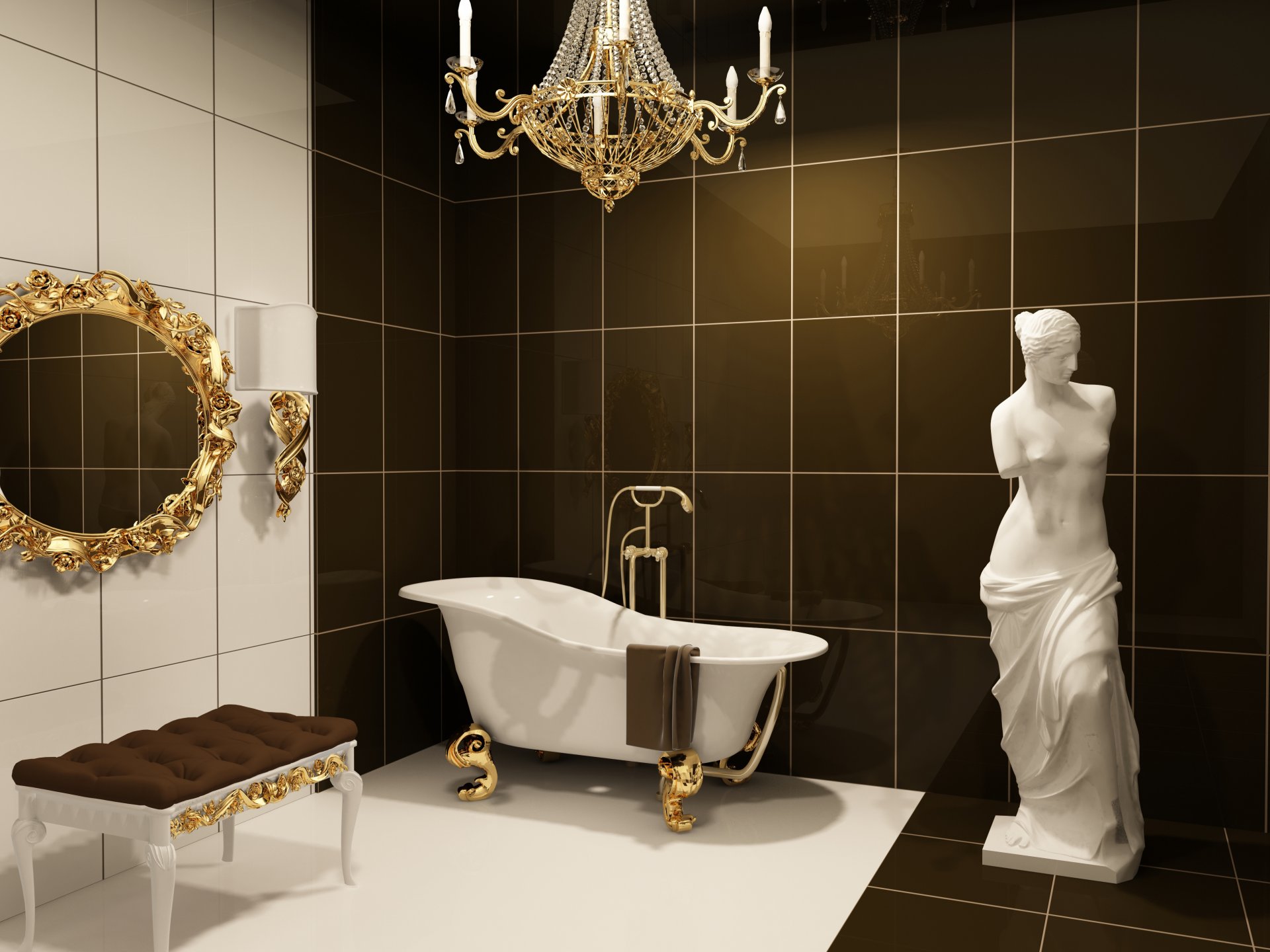 tiles reflection bathroom statue venus mirror sink light