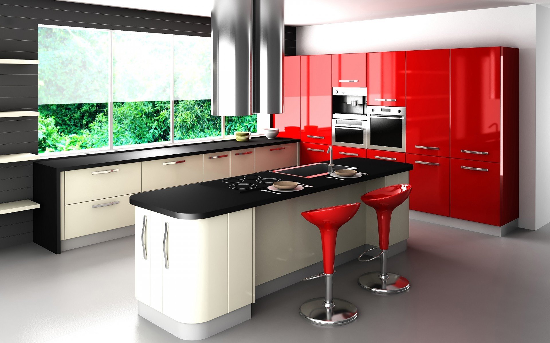 cucina tavolo sedie finestra stile rosso set