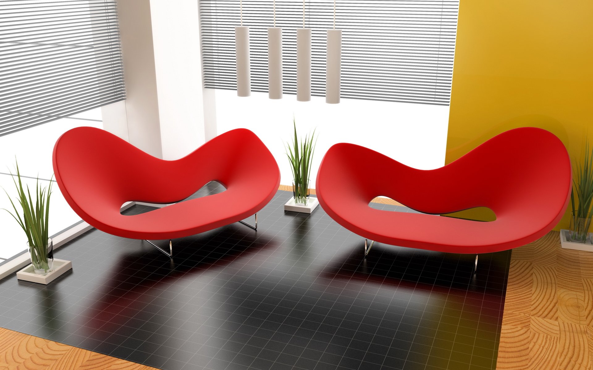 interior room apartment design style chair red form plant